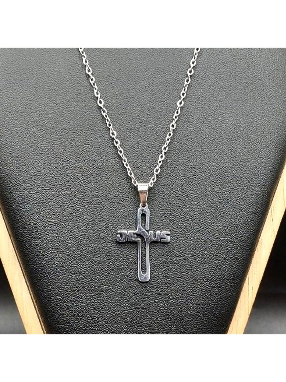 Silver Necklace w/ Jesus Cross Pendant Men's Women's Anniversary Birthday Gift